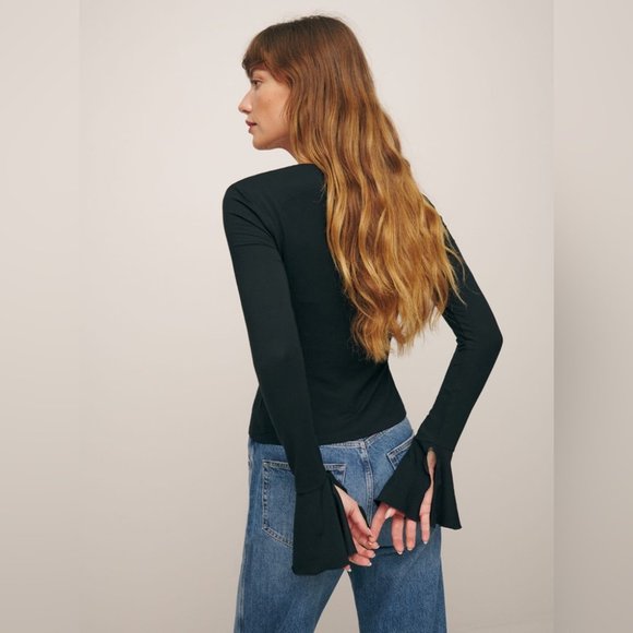 NEW Reformation Luca Long Sleeve Knit Top in Black | size S - Picture 3 of 7